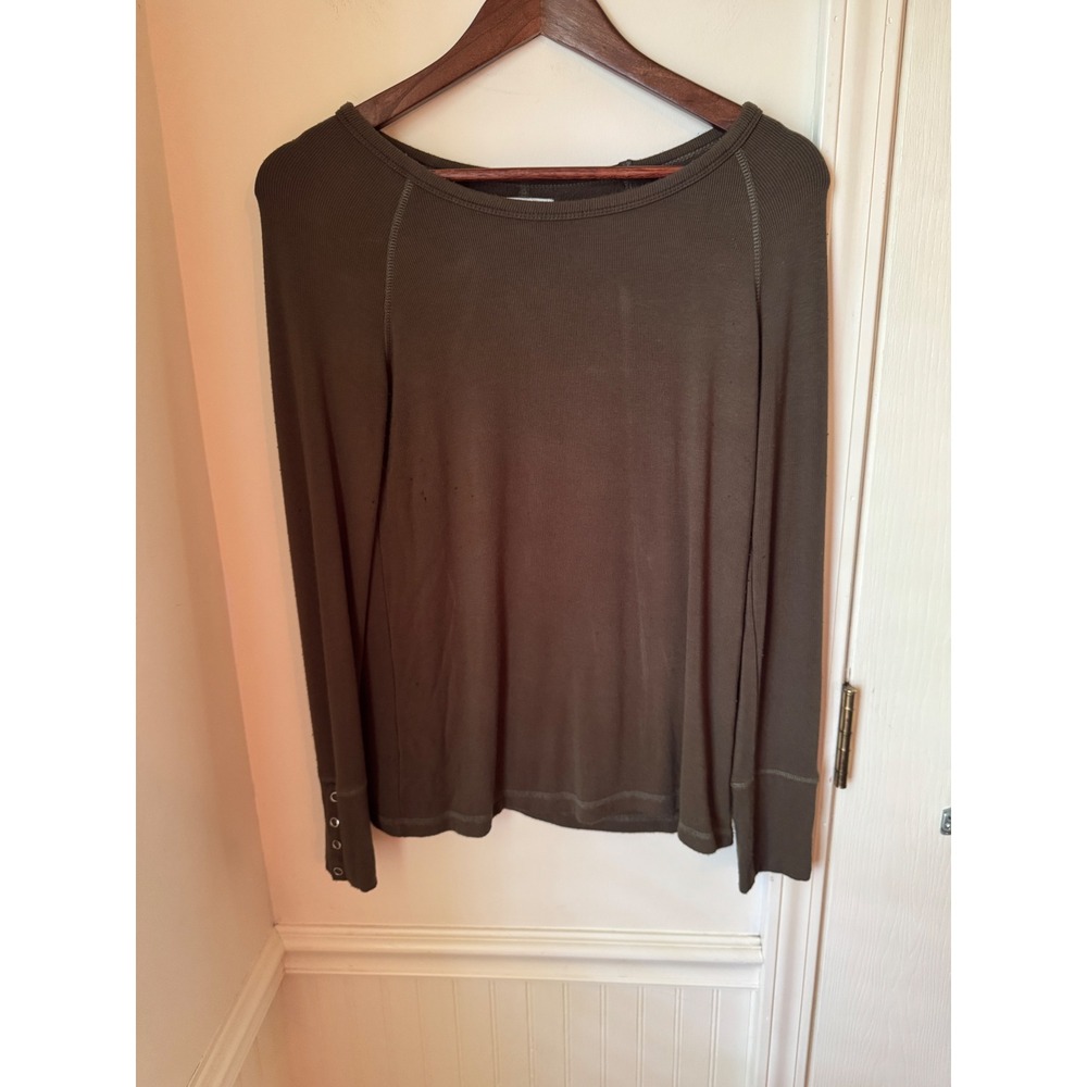 Maurices‎ Womens Olive Green Ribbed Thermal Long Sleeve Top Snap Cuffs Small